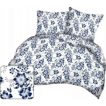 Povlečení Krepové povlečení 160x200 bílé s tmavě modrými květy Kůra 23