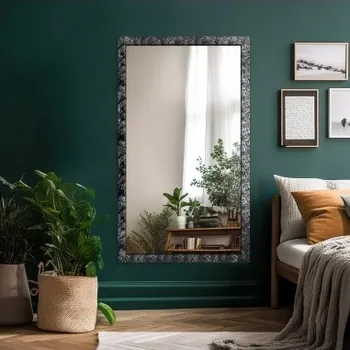 Zrcadlo Zrcadlo v širokém stříbrném dřevěném rámu – 9502001