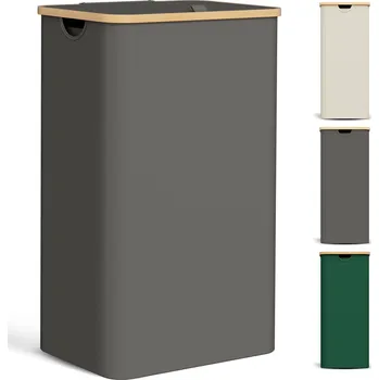 Koš na prádlo YOUDENOVA Koš na prádlo 85L s víkem bambusový skládací tmavě šedý