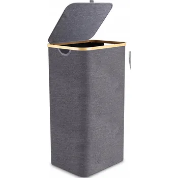 Koš na prádlo BAMBUSOVÝ Koš na Prádlo 100L s Víkem a Vložkou Šedý