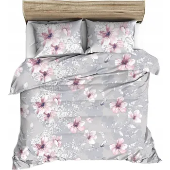 Povlečení Povlečení z luxusního saténu 160x200 šedé s velkými růžovými kreslenými květy