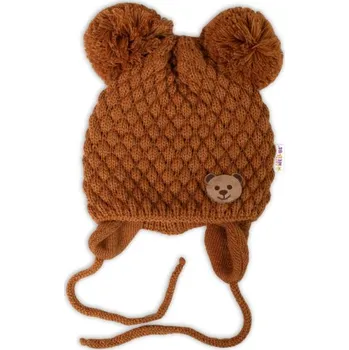 Pokrývka hlavy Zimní pletená čepice Teddy Bear na zavazování, hnědá, Baby Nellys