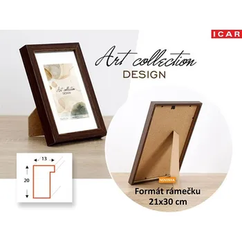 Rám na obraz Dřevěný MDF rámeček 21x30cm Icar IDEA M4 tm.hnědé, výplň plastové sklo r050081