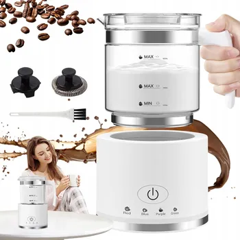 Šlehač mléka ELEKTRICKÝ NAPĚŇOVAČ MLÉKA 4V1, 600W, OHŘÍVAČ, 500ML, SKLENĚNÝ, BÍLÝ