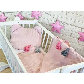 Kojenecké oblečení Baby Nellys Dětská vaflová 2 dílná sada Medvídek - starorůžová