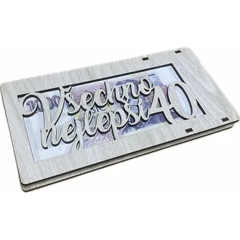 Dárková krabička Dřevěná kapsa na peníze - Všechno nejlepší 40 let, šedý melír 6630004