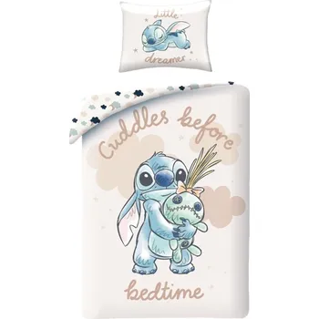 Povlečení Halantex • Bavlněné ložní povlečení Stitch - motiv Mazlení před spaním - 100% bavlna - 70x90 cm + 140x200 cm