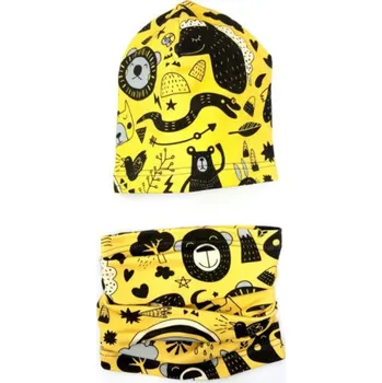 Kojenecká čepice Bexa Jarní, podzimní čepice + komínek, Zvířátka, žlutá/černá, vel. 110