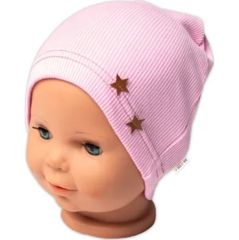 Dětská móda Baby Nellys Žebrovaná čepice Hvězdičky - růžová, vel. 80/86