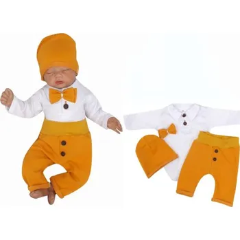 Kojenecký body Bavlněná soupravička body, tepláčky, čepička a motýlek 4D, Z&Z, bílá/hořčicová