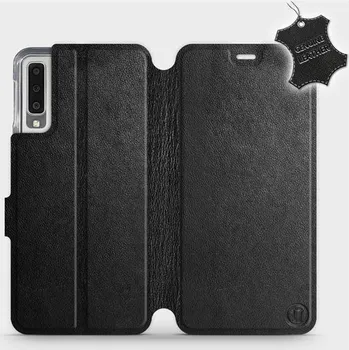 Pouzdro na mobilní telefon Kožené flip pouzdro Mobiwear - Samsung Galaxy A7 2018 - Černé - VÝPRODEJ (Kožené knížkové pouzdro, obal, kryt na mobil Samsung Galaxy A7 2018, Černé, materiál Genuine Leather, ochrana 360°, stojánek, silikonová vanička, magnetické zavírání)