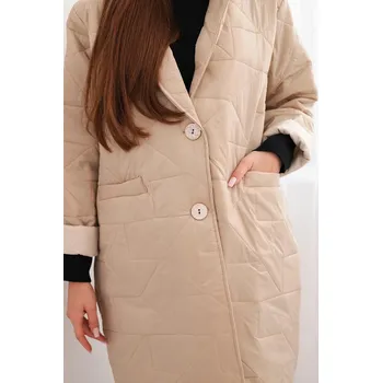 Dámská bunda Plus Size prošívaná s ozdobnými knoflíky a límcem jasno béžová UNI