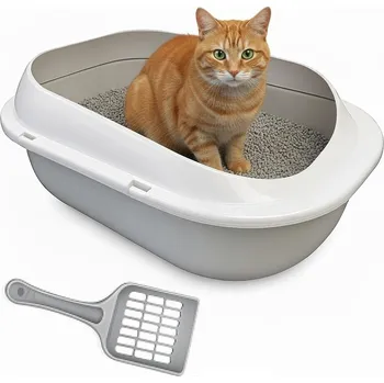 Toaleta pro kočku Velká, prostorná, stelivo pro kočky KOČIČÍ TOALETA s lopatkou (F099)