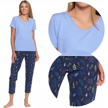Dámské pyžamo Dámské bavlněné pyžamo dvoudílné – dlouhé kalhoty, krátký rukáv MORAJ L