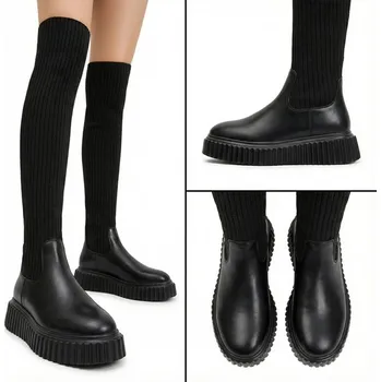 Dámské kozačky Royalfashion dámské kozačky nad koleno s plochým podpatkem, velikost 40