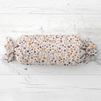 Dekorativní polštářek Polštář válec bonbon Sandra SA-720 Oranžovo-hnědo-béžové drobné květiny na smetanovém 15x40 cm