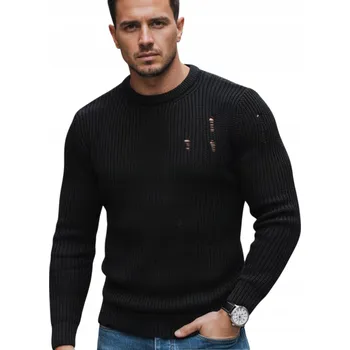 Pánský svetr Pánský svetr s módními oděrkami černý WX1991 - M