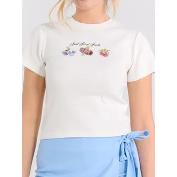 Sinsay - Tričko s krátkými rukávy a potiskem - krémová - 8805J-01X - 8805J-01X-S