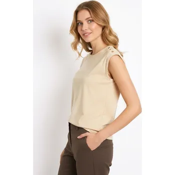 Oblečení a móda Sinsay - Tričko s krátkým rukávem a ozdobným výstřihem - béžová - 759BB-02X - 759BB-02X-S
