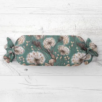 Dekorativní polštářek Polštář válec bonbon Sandra SA-716 Podzimní pampelišky na zeleném 15x40 cm