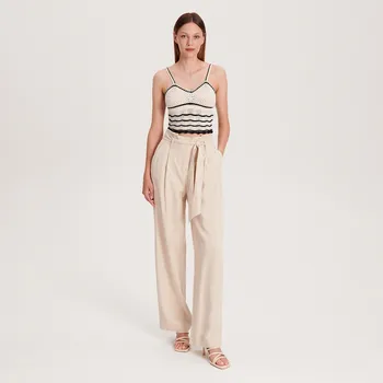 Dámské kalhoty Reserved - Kalhoty palazzo s&nbsp;vysokým podílem viskózy - béžová - 2331T-08X - 2331T-08X-XXL