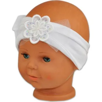 Dětská móda Čelenka Baby Nellys ® s květinkou a flitry - bílá, 80/92