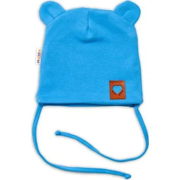 Baby Nellys Bavlněná dvouvrstvá čepice s oušky na zavazování TEDDY - modrá, 68/74