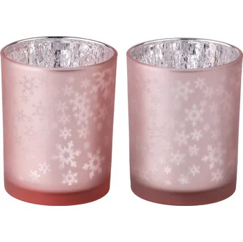 Svícen Svícen sklo 100X125 Stínohra vločky na čaj. svíčku mix, růžová