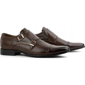 Pánské polobotky Pánské společenské elegantní boty na přezky Monki 306LU tmavě hnědé velikost 43