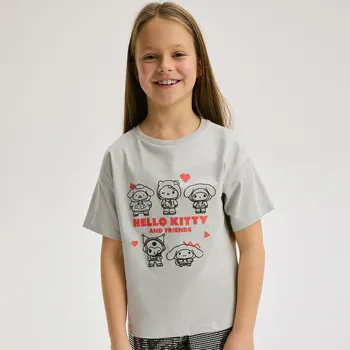 Dívčí tričko Reserved - Tričko Hello Kitty - světle šedá - 671DM-09X - 671DM-09X-128