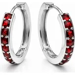 Stříbrné náušnice kruhové český granát Constellation 22 mm - Rhodiování