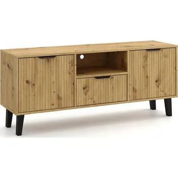 Televizní stolek TV STOLEK SCANDI 2D1S SLIM DUB ARTISAN S DRÁŽKOVANÝMI DVÍŘKY, TV SKŘÍŇKA 140 CM