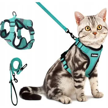 Postroj pro psa Postroj pro kočky s vodítkem, nastavitelný, prodyšný, zelená barva, velikost S
