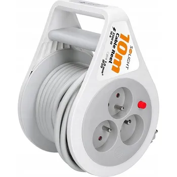 Napájecí kabel Prodlužovací přívod na bubnu 10m, 3 zásuvky, šedý kabel, 3x 1,0mm2