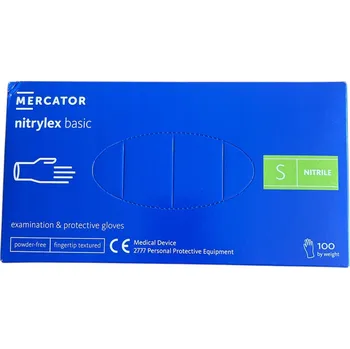 Vyšetřovací rukavice NITRILOVÉ RUKAVICE MERCATOR VELIKOST S 100 KUSŮ