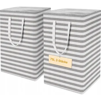 Koš na prádlo Eyeleaf SADA 2 KOŠŮ NA PRÁDLO 75L VODĚODOLNÉ S UCHYTY ŠEDÁ BÍLÁ