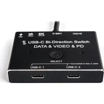 Zabezpečení domácnosti Rozbočovač 8K@30Hz Sumátor USB-C Bi-Direction 1x2 nebo 2x1 Spacetronik