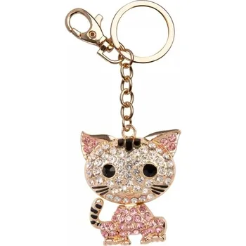 Albi Štrasová klíčenka - Kočička růžová, kov f080022