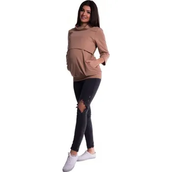 Těhotenská móda Be MaaMaa Těhotenské a kojící teplákové triko - béžové, vel. XXL