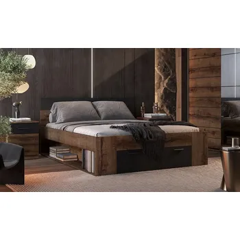 Postel Dvoulůžková postel Beta 160 x 200 cm - úložný prostor, dub monastery / černá