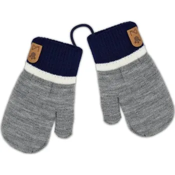 Rukavice Zimní dvouvrstvé kojenecké rukavičky, 16cm - se šňůrkou - modrá, šedá
