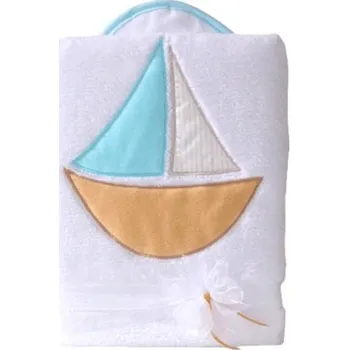 Dětská deka Oboustranná chlupáčková dečka s vyšívkou 75 x 90 cm, Lodička, bílá