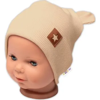 Dětská móda Baby Nellys Žebrovaná dvouvrstvá čepice s oušky TEDDY - béžová, vel. 68/74