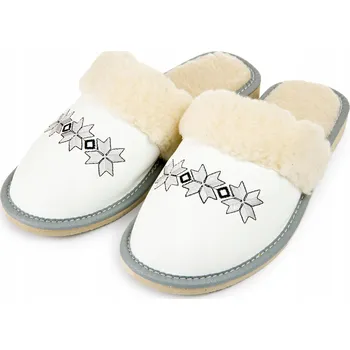 Dámská obuv Dámské pantofle zateplené beránkem bílé kožené pantofle dámská vel. 38