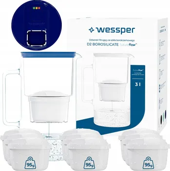 Filtrace vody Filtrační konvice skleněný Wessper D2 BOROSILICATE FF 3l granátový + 10x filtr
