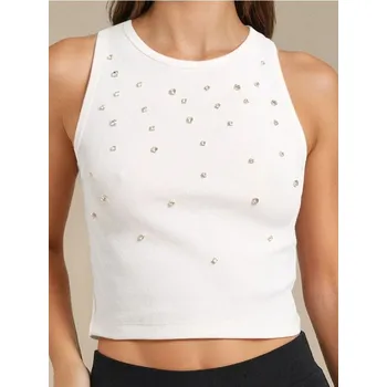 Sinsay - Top s&nbsp;flitry - krémová - 655EU-01X - 655EU-01X-XXS