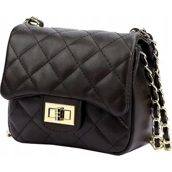 Kabelka Kožená prošívaná kabelka na řetízku elegantní LUKA tmavě hnědá