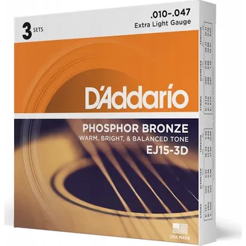 Příslušenství pro strunný nástroj Struny D'Addario EJ15 pro akustickou kytaru 3 sady