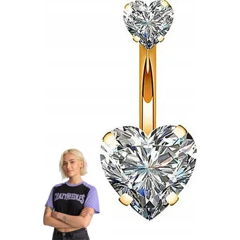 Piercing Piercing do pupíku krystalové srdce zlaté 1,6/10