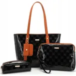 Miss Lulu 4 - dílná sada tašek vysoký lesk - černě hnědá - LD2217